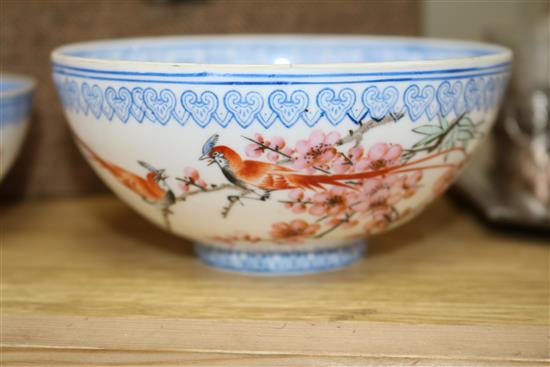 Three Chinese egg shell bowls, with fitted box